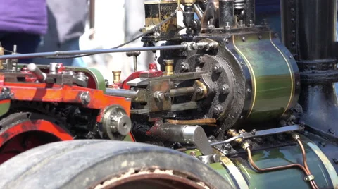 Close up of small working steam engine Stock Footage 63204503