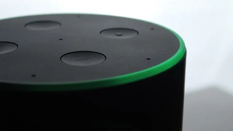 Close up of a smart speaker assistant for smart home - green light Stock Footage 154822626