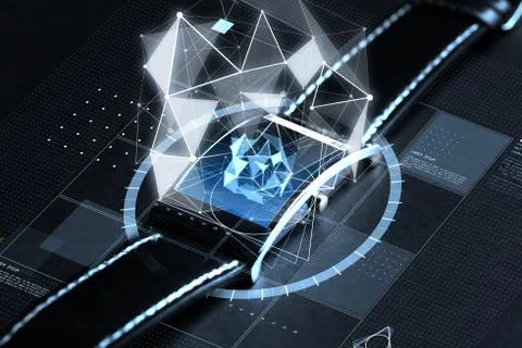 Close up of smart watch with polygonal projection Stock Illustration