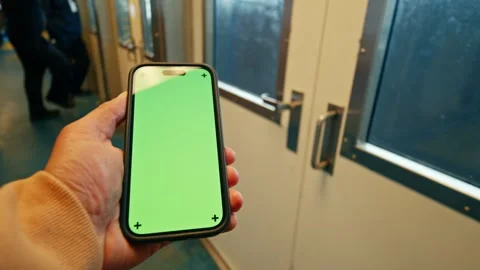 Close Up Of Smartphone Green Screen On Ferry With People Around Stock Footage 326171906