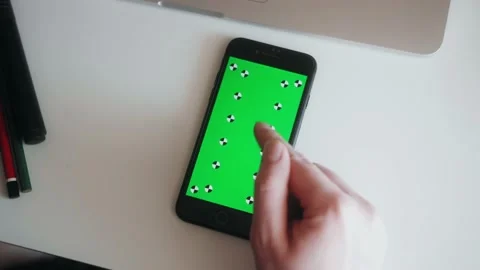 Close-up smartphone with mock up green screen, using phone social media. Stock Footage 152835033