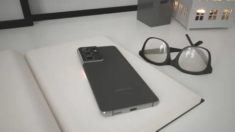 Close-up of a smartphone placed in the workplace. Stock Footage 147862365