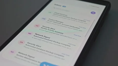 Close Up of Smartphone Receiving New Email Notifications in Real Time Stock Footage 341569752