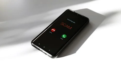 Close-up of smartphone screen displaying dangerous incoming scam call. Stock Photos