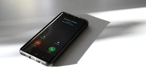 Close-up of smartphone screen displaying dangerous incoming scam call. Stock Photos
