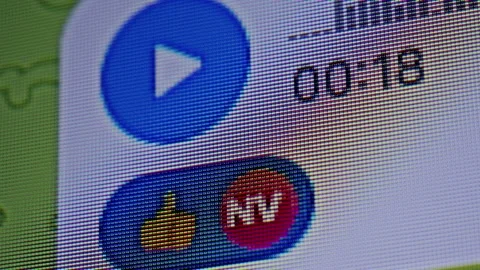 Close-up of smartphone screen in messenger app receiving a voice message. Stock Footage 336681318