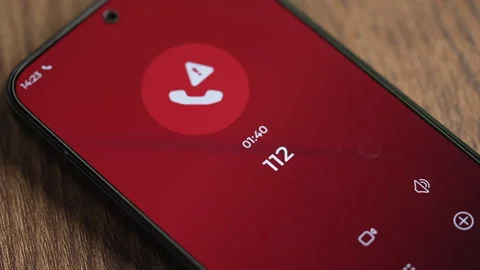 Close-up smartphone showing Emergency calling number 112 on the screen Stock Footage 335647886