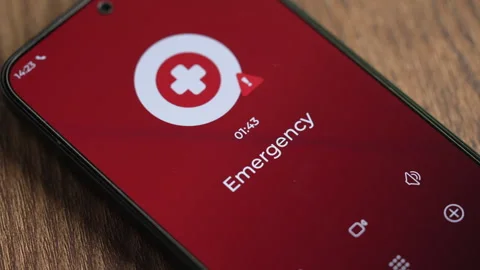 Close-up smartphone showing Emergency calling on the screen Stock Footage 335647887