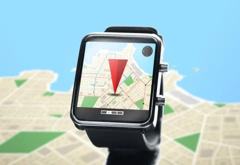 Close up of smartwatch with navigator map Foto stock