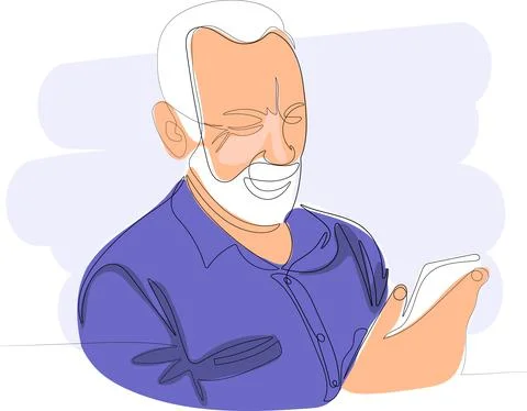 Close up smiling bearded senior using smart phone Stock Illustration