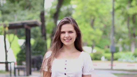 Close up of smiling girl looking at camera .fashion model face smiling. Stock Footage 156093827
