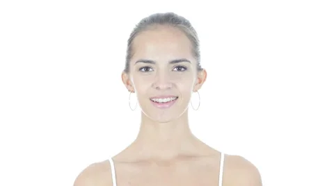 Close Up Of Smiling Young Woman, White Background Stock Footage