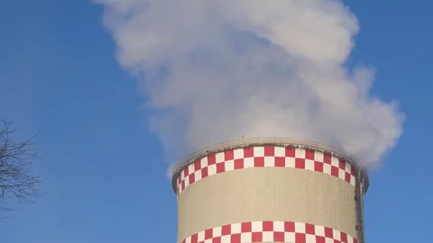 Close up smoke stack over blue sky background. Stock Footage 85382589