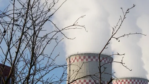 Close up smoke stack over blue sky background. Stock Footage 85382955