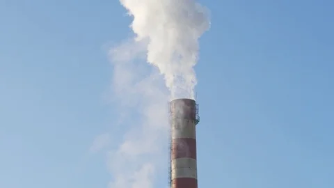 Close up smoke stack over blue sky background. Stock Footage 85383047