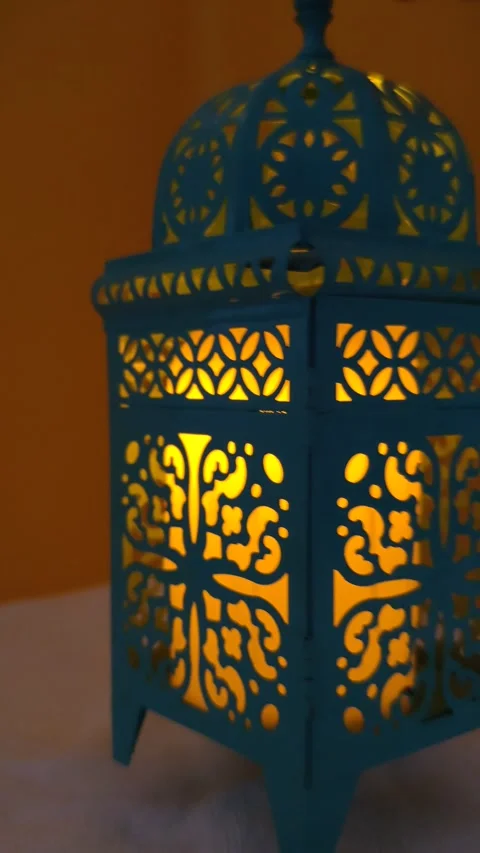 A close-up of the smooth movement of a Moroccan lamp in the semi-darkness Stock Footage 330361158