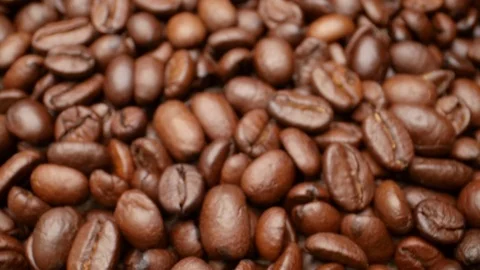 Close-up, smooth moving roasted coffee beans Stock Footage 111714332