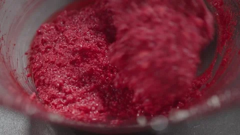 Close up of smooth red velvet cookie dough texture after mixing Stock Footage 328894258