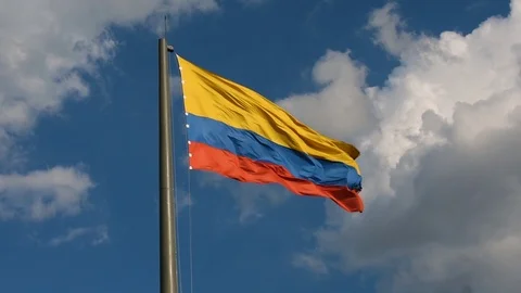 Close smooth shot of Colombian flag in the wind Video stock 101211438