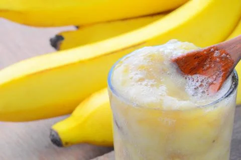 Close up smoothie banana Stock Photos