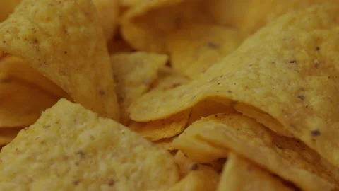 Close up snack food crispy potato chip salty rotates slowly. Fast food. Stock Footage 152808448
