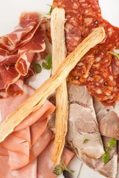 Close-up snack from mixed meat and sausage Stock Photos
