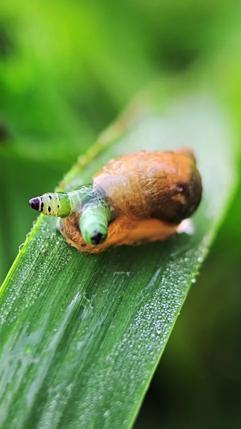 Close-up of snail showing internal parasite in tentacle, slow rhythmic moti.. 動画素材 310097462