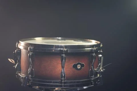 Close-up, snare drum on a dark background isolated. Stock Photos