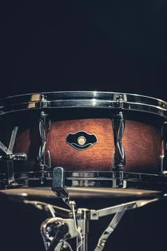 Close-up, snare drum on a dark background isolated. Stock Photos
