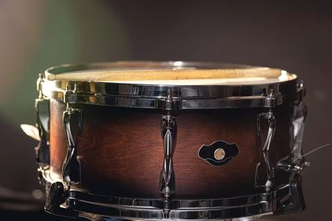 Close-up, snare drum on a dark background isolated. Stock Photos