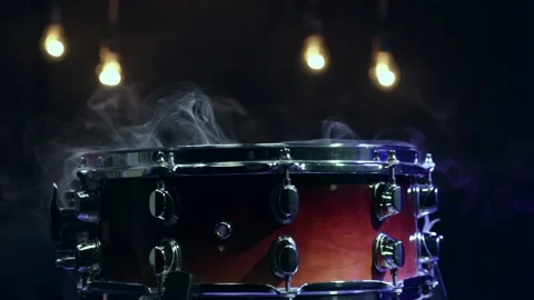 Close up of snare drum with smoke in the dark with beautiful lighting. Stock Footage 149194407