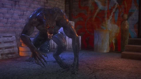 Close Up of snarling werewolf in urban setting Vídeo Stock 343667815