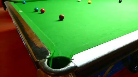Close up of Snooker shooting on snooker table. Game of snooker.  Stock Footage 136142803