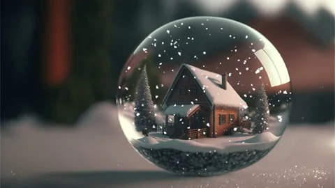 Close-up of snow ball with a house in it and snow Stock Footage 226826050