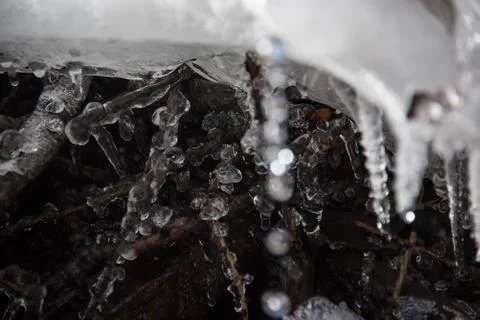 CLOSE UP OF SNOW PATH IN COLD WINTER SEASON Stock Photos