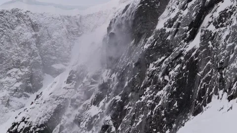 Close-up of snow sliding down the mountains on Booth Island, Antarctic 스톡 동영상 321611155