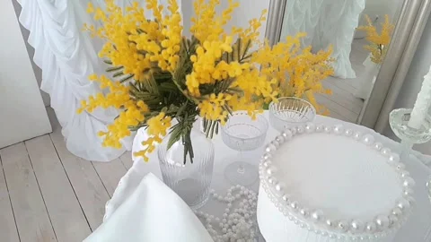 Close-up of snow-white wedding decorations Stock Footage 303925090