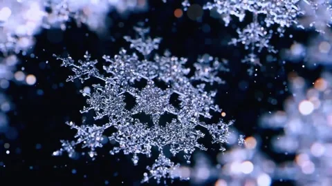 Close up of a snowflake falling in slow motion. Video stock 336813893