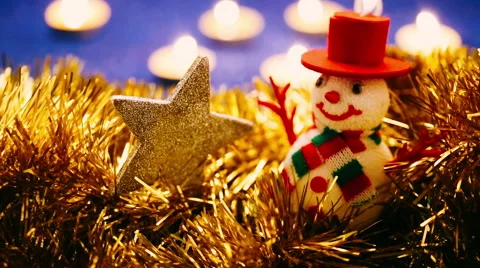 Close up of a Snowman on candles background Stock-Footage 44459433