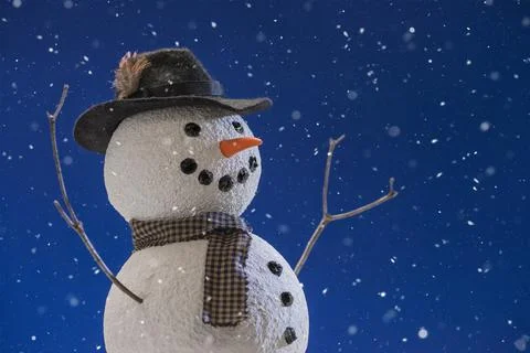 Close-up of snowman while snowing Foto stock