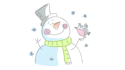 Close up of a snowmans head with a sweet expression of happiness contemplating a Stock Footage 132071846