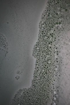 Close-Up of Soap Bubbles and Foam on Water Surface Creating Abstract Pattern Stock Photos
