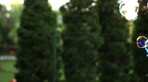 Close up of soap colorful bubbles floating in the air. Stock Footage 53569265