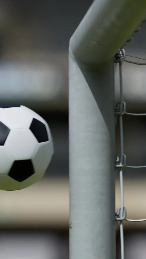 Close-up of a soccer ball hitting the post Vídeos de archivo 330161795