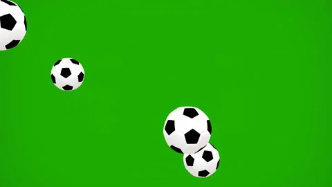 Close-up of the soccer balls falling on green floor., looping 4K animations. Stock Footage 151294132