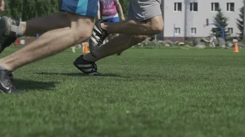 Close-up of a soccer game. Slow motion. Workout. Stock Footage 157223598