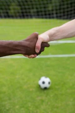Close up of soccer player doing handshake Fotos Stock