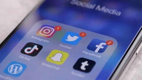 Close Up Social Media App Icons on iPhone X with Instagram, Twitter, Facebook No Stock Footage