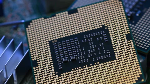 Close-up of Socket of CPU Computer Processor Stock Footage 158743312