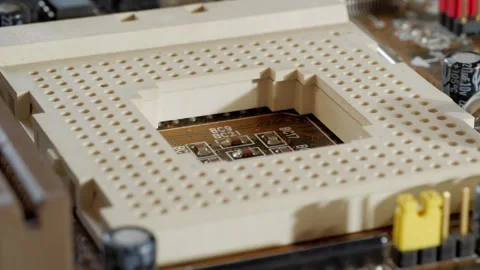 Close-up of a socket for installing a microprocessor Video stock 279888033